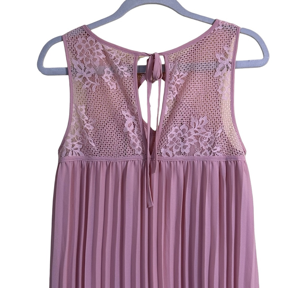 Entro Dusty Rose Pink Lace & Pleated Chiffon Cut Out Sleeveless Dress Size Small - Picture 6 of 14